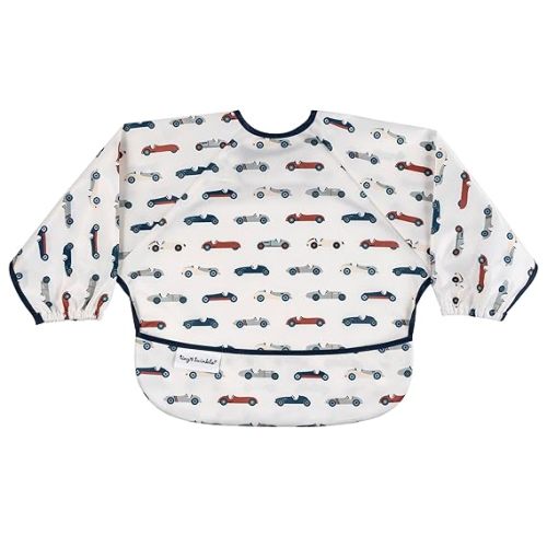 Tiny Twinkle Long Sleeve Bib for Babies & Toddlers | Waterproof Smock Bib for Eating | Machine Washable & Mess-Proof Feeding Essentials | Newborn Shower Gift (Vintage Cars, Small 6-24 Months)