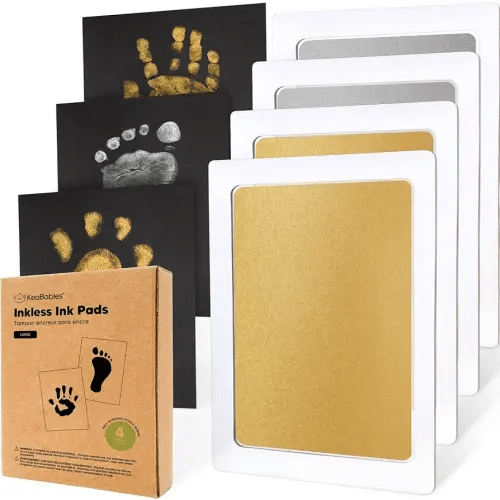 4-Pack Inkless Baby Hand and Footprint Kit - Mess Free Ink Pad for Newborn Keepsake, Dog Nose & Paw Print Kit, Clean Touch Ink Pad for Baby Hand & Footprints, Ideal New Mom Gifts(Gold/Silver, L)