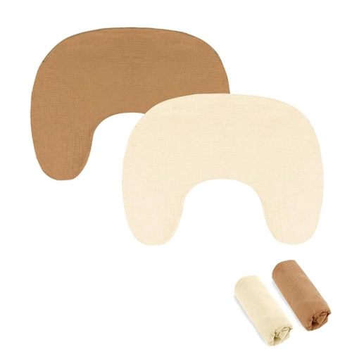 Hooyax Muslin New Nursing Pillow Covers 2 Pack, Soft and Breathable Nursing Covers for New-Designed Breastfeeding Pillows, Adorable Infant Feeding Pillow Slipcover for Baby Boy and Girls (Brown Wheat)