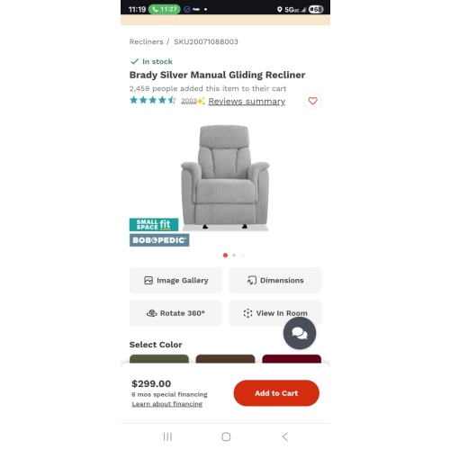 Brady silver Manual Gliding Recliner