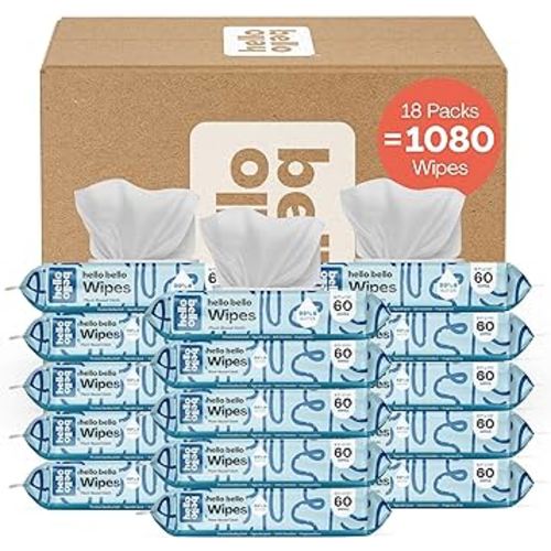 Hello Bello Extra Gentle Unscented Baby Wipes, Plant Based, Made with 99% Water and Aloe for Babies and Kids, 1080 Count