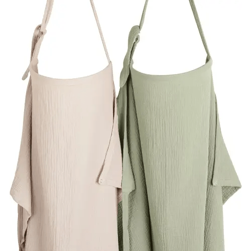Konssy 2-Pack Muslin Nursing Cover Up for Breastfeeding Moms with Rigid Hoop, 100% Cotton, Lightweight & Breathable Breastfeeding Cover, Adjustable & Comfort