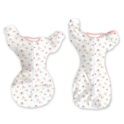 SwaddleDesigns Baby Girl Transitional Swaddle Sack, Arms Up Elbow Sleeve Wearable Blanket - Peachy Pink Floral - 3-6m
