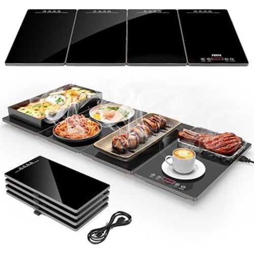 FEPPO Electric Warming Tray, 4-in-1 Food Warmers for Parties Buffet with 10 Temp Settings and Timer, 33"x15" Glass Surface Warming Mat for Food, Modular Buffet Hot Plates for Catering and Gatherings
