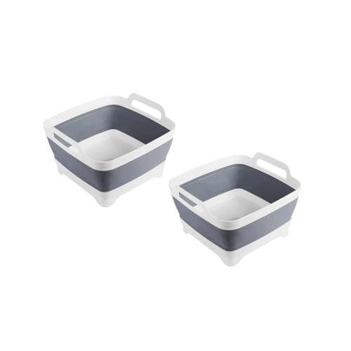 Collapsible Wash Basin 9L, Foldable Dish Tub with Drain Plug, Portable Collapsible Dish Basin, Camping Sink for Washing Dishes, Laundry & Kitchen Use,Gray，2 Pack