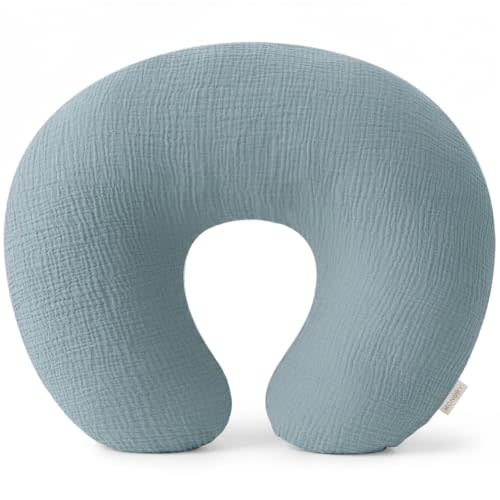 Konssy Muslin Nursing Pillow Covers, Soft Cover for Breastfeeding Pillows | Cover Only, 100% Cotton, Comfortable & Durable, Machine Washable, Slipcovers for Newborn Baby Boys & Girls, (Blue)