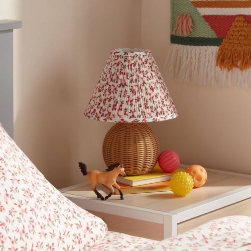 Round Faux Rattan Kids' Lamp with Pleated Floral Shade - Pillowfort™