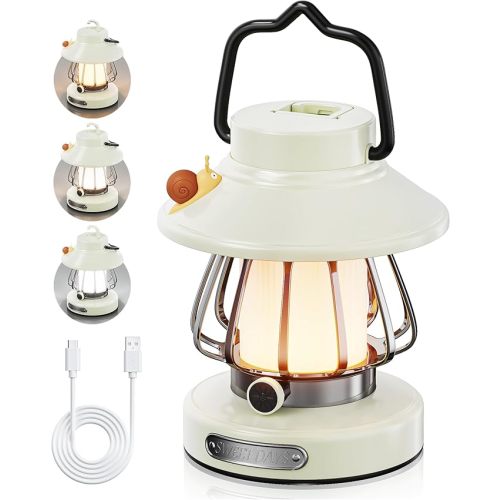HOMY Snail Camping Lantern for Kids USB Rechargeable, 3 Color Dimmable LED Light, Portable Outdoor Indoor Night Light for Toddlers, Tent, Bedroom & Power Outages (Milk White)