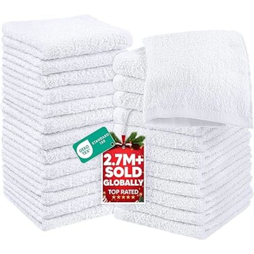 Utopia Towels 24 Pack Cotton Washcloths Set, 100% Ring Spun Cotton, Premium Quality Flannel Face Cloths, Highly Absorbent and Soft Feel Fingertip Towels, White
