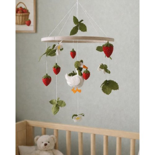 Strawberry Goose Baby Mobile – Felt Crib Mobile, Nursery Decor