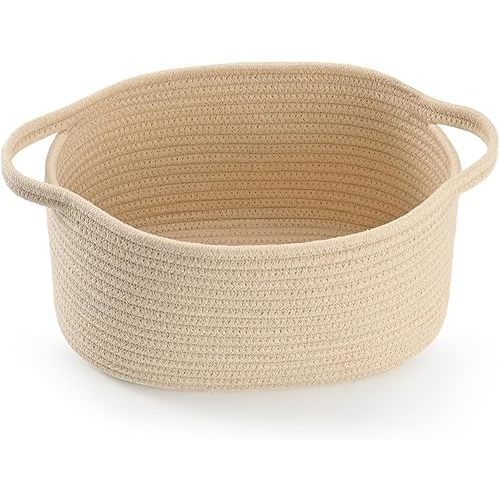 Cute Woven Gift Basket with Handle – Beige Empty Gift Basket for Nursery, Baby Shower Gifts, Birthday, Wedding, Boo Baskets for Halloween, Decorative Storage Bin for Toys, Diapers, Books