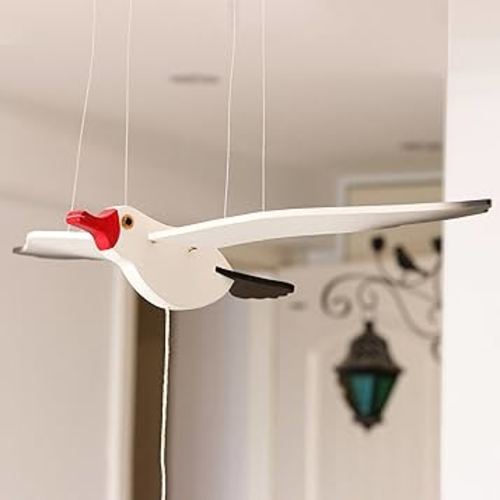 Wooden Flying Seagull Decorative Hanging Mobile Nautical Ornament Nursery Room Bird Drop for Patio Balcony Wedding Party(20")