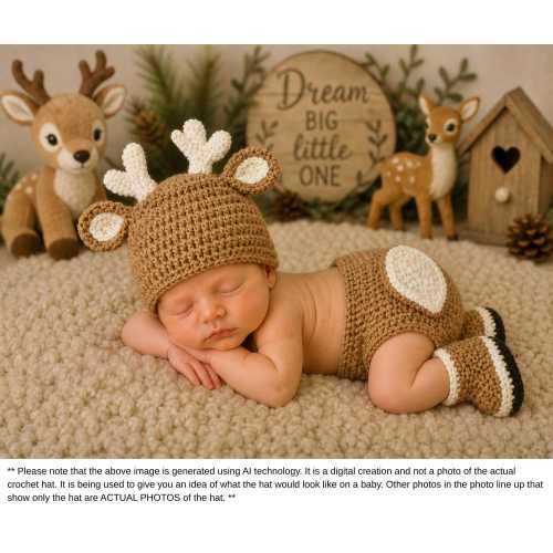 Crochet Baby Deer Hat and Booties, Newborn Photo Prop, Halloween Costume, Baby Shower Gift, Crochet Baby Deer Outfit, Newborn Baby Outfit