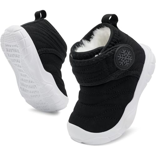 BARERUN Barefoot Baby Boys Girls Boots Warm Winter House Shoes for Toddler Girls Boys Waterproof Fleece Kids Snow Boots Faux Fur Infant Booties Walking Shoes for Indoor Outdoor