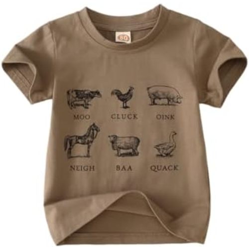 MODNTOGA Baby Boy Farm Shirt Short Sleeve Animals Graphic T-Shirt Kids Boy Cow Tops Toddler Funny Letter Print Tees