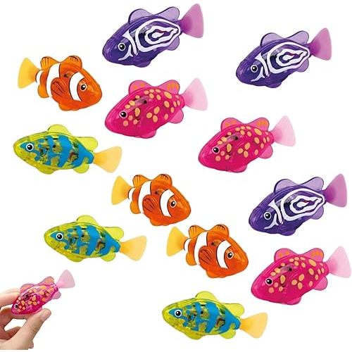 Magic Glowing Swimming Fish - Interactive Water-Activated Robot Toy, Magic Water-Activated Glowing Swimming Fish, Electronic Pet Fishs Bath Toy | LED Light up | Auto-Swimm Bath Toy (12pcs)