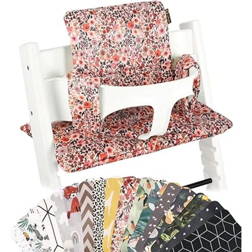 UKJE Cushion Compatible with Stokke Tripp Trapp - Soft Seat for Infants, Babies & Toddlers, High Chair Accessories, Cotton Fabric Insert, Easy to Install, Handmade in Europe (Pink Flowers)
