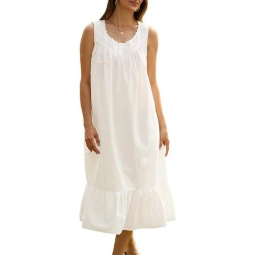 100% Cotton Nightgowns for Women Sleeveless Sleepwear with Pockets,XS-5XL