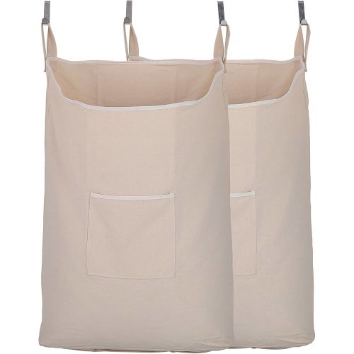 2 pack Laundry Collector, Laundry Hamper, Door Hanging Laundry bag with hooks (Beige, 2PC X 65Liters)