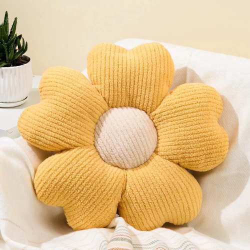 Flower Shaped Throw Pillow, 19.7" Yellow Cute Decorative Seat Cushion for Bed Floor Couch Chair