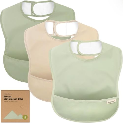 3-Pack Waterproof Baby Bibs for Eating - Lightweight Toddler Feeding Bibs with Large Food Catcher, Mess Proof, Food-Grade Baby Eating Essentials, Easy to Put On & Clean (Jade)