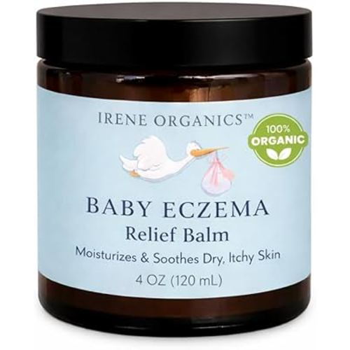 Irene Organics Baby Eczema Relief Balm, Healing Ointment Baby Moisturizing Cream for Eczema, Dry, Itchy Skin. Award Winning Baby Skincare for Sensitive Skin, Safe for Newborns, Kids and Adults