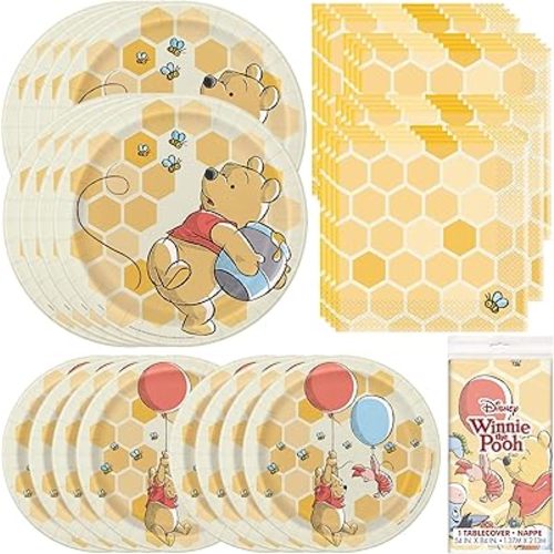 Winnie The Pooh Dinnerware Party Bundle Luncheon Napkins Dinner, Dessert Plates, Table Cover Great for Themed Parties, Kid's Birthday, Halloween