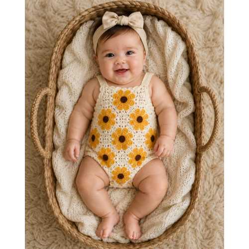 Crochet Sunflower Baby Romper