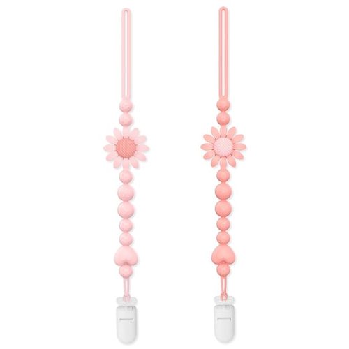 Pacifier Clip, 2 Pack Silicone Pacifier Clip with One Piece Design for Newborn Boys and Girls, Floral Patterns Pacifier Holder Clip Fits for Most Pacifier, Baby Shower and Baby Gift