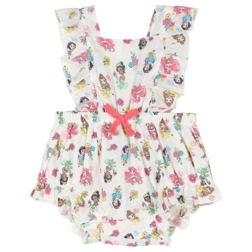 Disney Princess Infant Baby Girls Square Neck Sleeveless Ruffle Romper White Princesses 12 Months