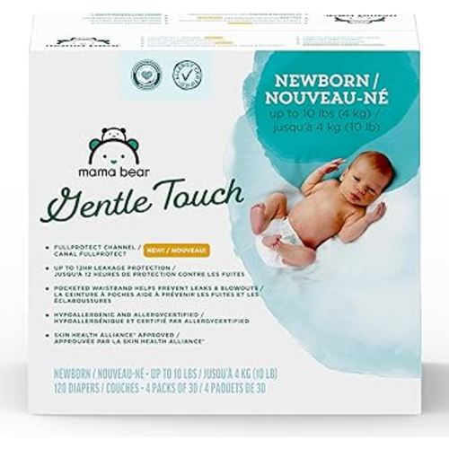 Amazon Brand - Mama Bear Gentle Touch Diapers, Size Newborn, 120 Count (4 packs of 30)
