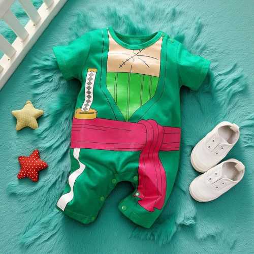 Roronoa Zoro Baby Romper – One Piece Anime Cosplay Outfit for Newborns and Toddlers – Cotton Short Sleeve Jumpsuit for Boys and Girls