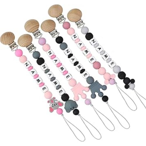 Personalized Pacifier Clip with Name and Customizable Teether Rattle (Colorful)