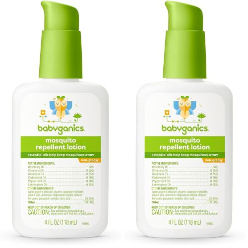 Babyganics Mosquito Repellent Lotion, Made with Plant and Essential Oils, Non-Greasy, 4oz (Pack of 2)