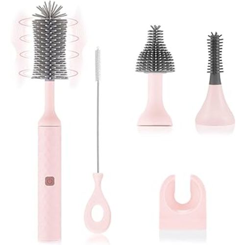 Electric Cleaning Brush Set 4 Piece Multi-Purpose Cleaner Brushes,360° high-Speed Rotation Cleaning,1500mAh,Waterproof IPX65,Perfect Household Cleaning Brushes(Pink)