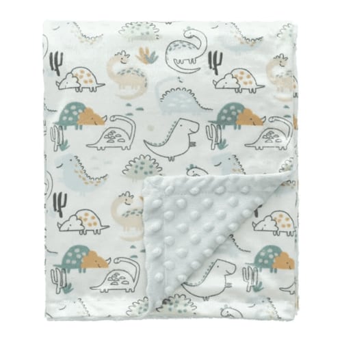 CREVENT Fuzzy Plush Warm Boys Green Dinosaur Minky Baby Receiving Blanket