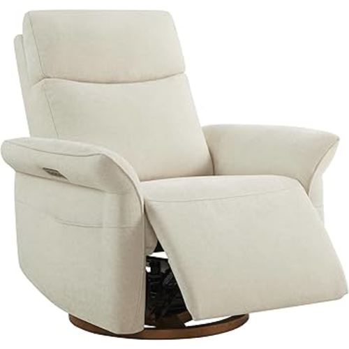 CHITA Power Recliner Chair, Electric Triple-Motor Swivel Glider Nursery Rocking Chair with Adjustable Power Headrest and Lumbar Support, Solid Wood Base, Linen