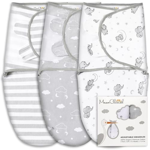 Mama Cheetah Baby Swaddle Sack 3-6 Month, Organic Cotton Swaddling Sleep Sack, Infant Swaddle Blanket, Swaddle for Large Babies, Large Swaddle Wrap, Easy Swaddles for Boy Girl, 3-Pack