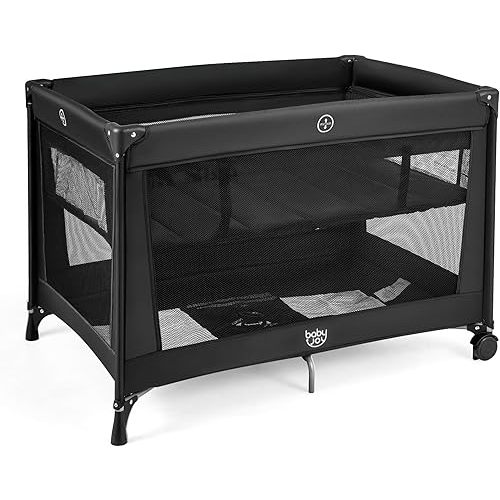 BABY JOY Pack and Play with Bassinet, Portable Playard for Baby