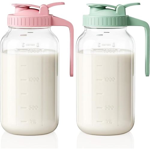 64 oz Mason Jar Pitcher, Glass Pitcher with Lid for Sun Tea & Iced Tea