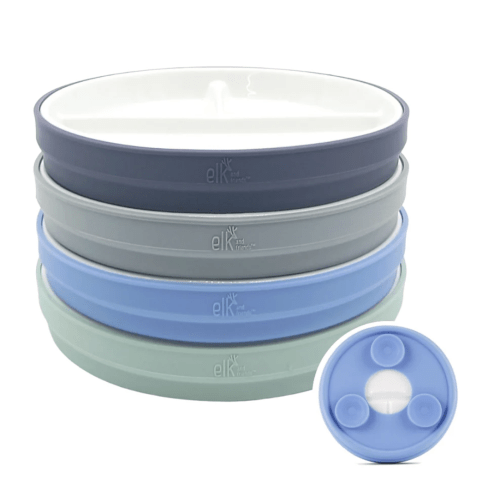 6.7"/16cm Porcelain White Divided Plates with Silicone Suction Sleeves