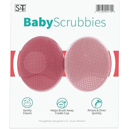 S&T INC. Exfoliating and Massaging Cradle Cap Bath Brushes for Baby, Silicone - 2 Inch x 2.5 Inch, Pink, 2 Pack