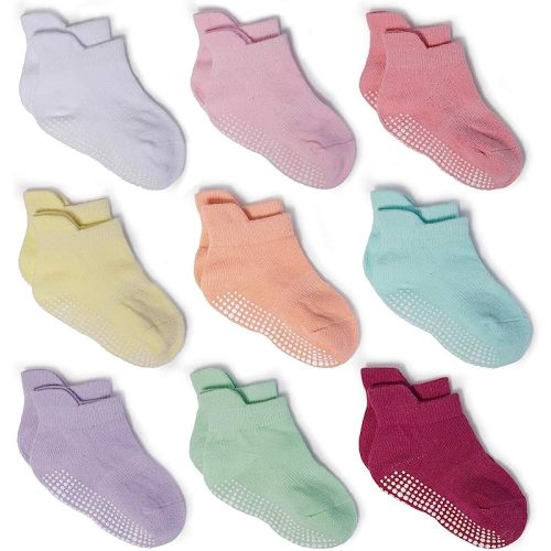 Baby Non Slip Grip Ankle Socks with Non Skid Soles for Infants Toddlers Kids Boys Girls