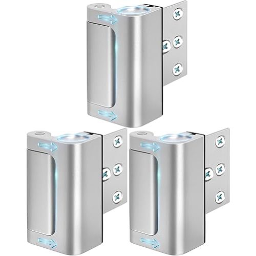 Home Security Door Lock 3 Pack Metal Door Reinforcement Lock for Kids Safety Top Front Door Child Proof Safety Lock Defend High Security Door Locks Latch Withstand 800lbs for Inside Swing Door Chain