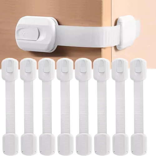 Baby Proofing Safety Locks Baby Locks (8-Pack) Adhesive Cabinet Proofing for Drawers, Doors, and Ovens, No Screws Required, White