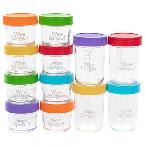 WeeSprout Glass Baby Food Storage Jars - 12 Set | 4 oz & 8 oz Baby Food Jars with Lids | Freezer Storage | Reusable Small Glass Baby Food Containers | Microwave/Dishwasher Friendly | for Babies
