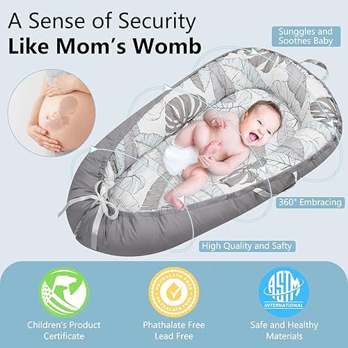 Baby Lounger for Newborn - Portable Infant Seat with Breathable Cover, Adjustable Cotton Lounger for Floor Play & Travel | Newborn Essentials Gift 0-24M