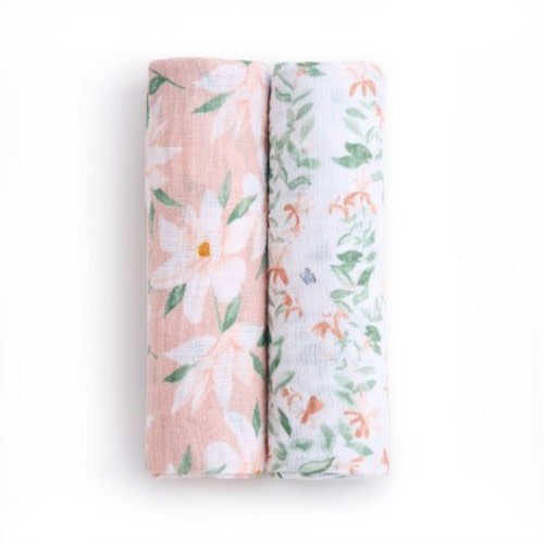 aden + anais essentials 2pk Cotton Muslin Swaddle Blankets - Butterfly Garden: Pink Floral Botanical Pattern