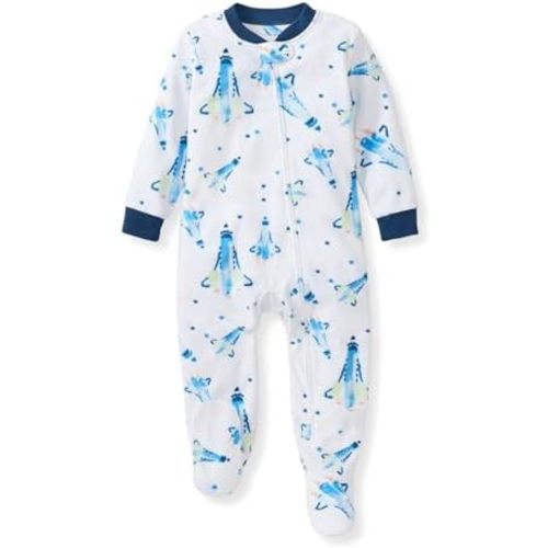 Burt's Bees Baby Boys Fleece Sleeper Pajamas, One-Piece Zip-up Footed PJ, Soft Recycled Microfleece