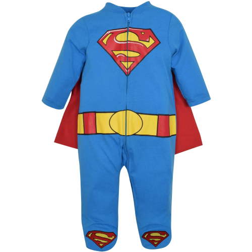 DC Comics Justice League Superman Newborn Baby Boys Zip Up Costume Coverall and Cape Newborn
